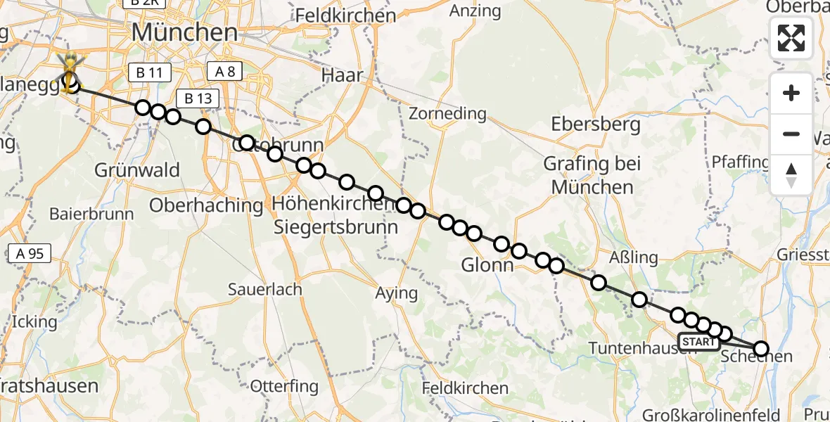 Flugroute Ambulanzhubschrauber Tuntenhausen - DRF Air Rescue München Heliport, 13 Februar 2026, 23:47