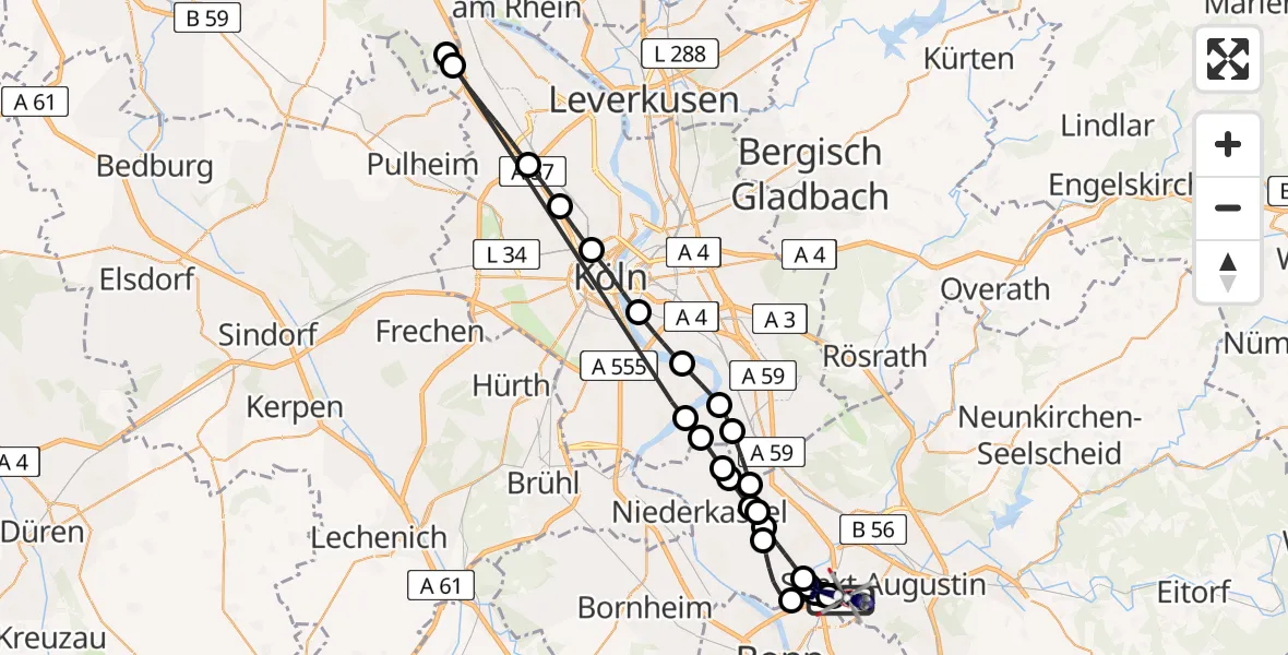 Flugroute Polizeihubschrauber Sankt Augustin - Sankt Augustin, 14 Februar 2026, 00:37