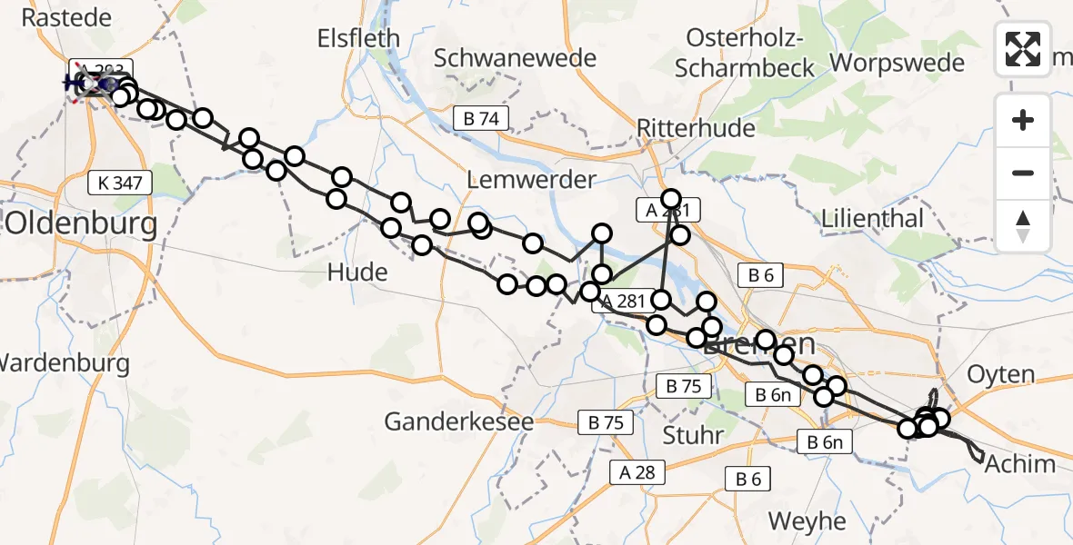 Flugroute Polizeihubschrauber Wahnbek - Neusüdende, 14 Februar 2026, 05:04
