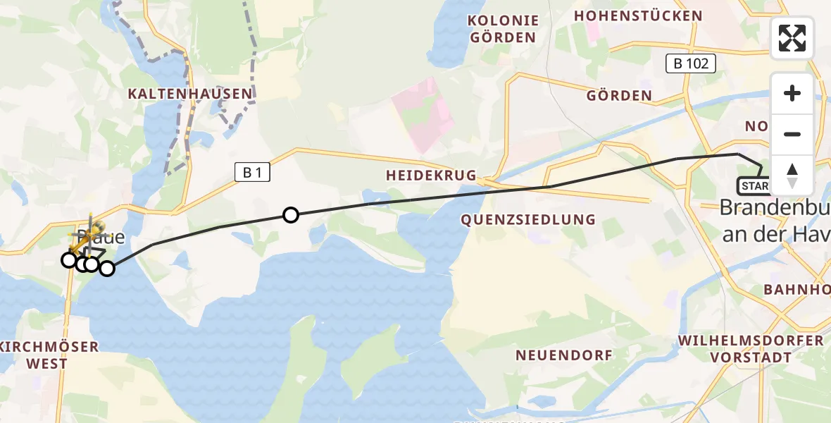 Flugroute Rettungshubschrauber Brandenburg an der Havel - Plaue, 14 Februar 2026, 07:16