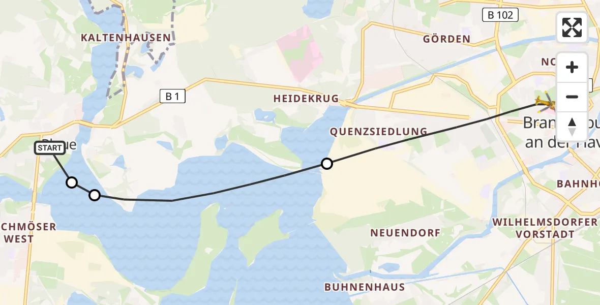 Flugroute Rettungshubschrauber Plaue - Brandenburg an der Havel, 14 Februar 2026, 08:05
