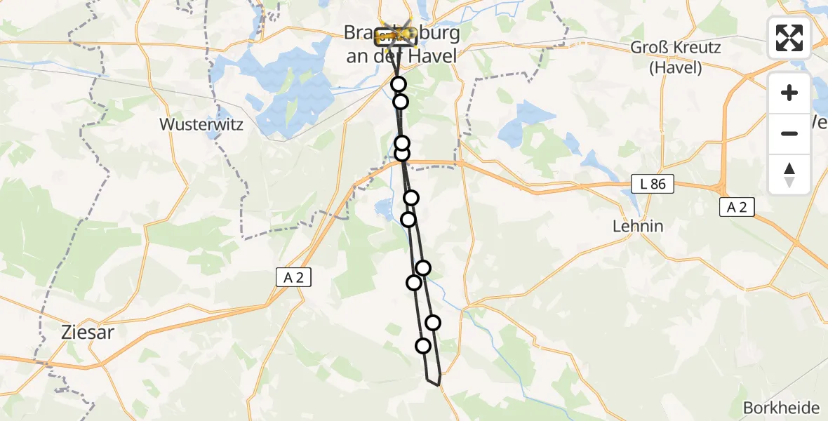 Flugroute Rettungshubschrauber Brandenburg an der Havel - Brandenburg an der Havel, 14 Februar 2026, 08:18