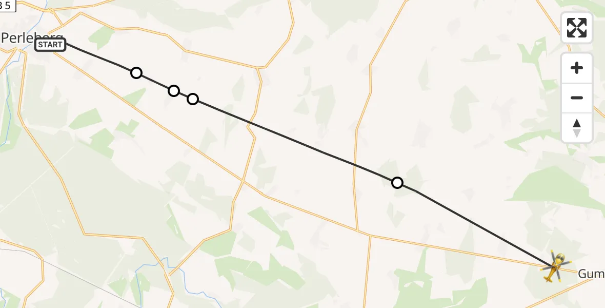 Flugroute Rettungshubschrauber Perleberg - Gumtow, 14 Februar 2026, 08:19