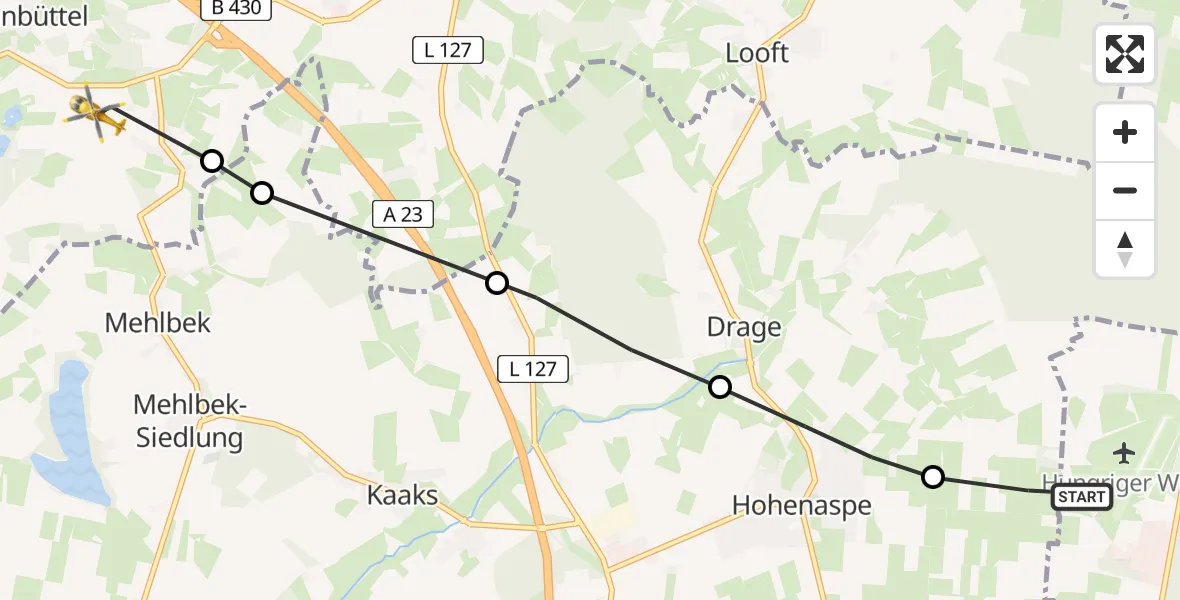 Flugroute Rettungshubschrauber Hohenlockstedt - Agethorst, 14 Februar 2026, 08:24