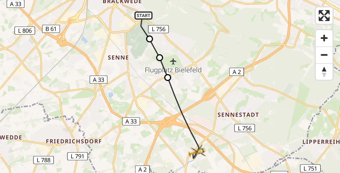 Routekaart van de vlucht: Rettungshubschrauber nach Bielefeld, Semmelweisweg