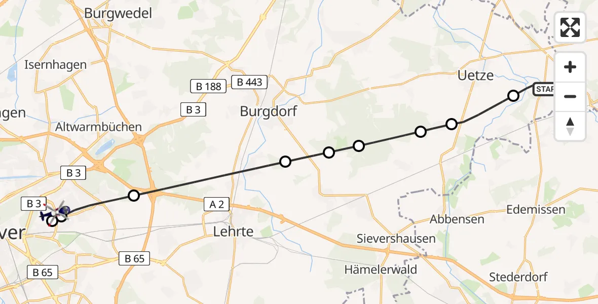 Flugroute Polizeihubschrauber Eltze - Hannover Air Rescue Heliport (Christoph 4), 14 Februar 2026, 08:43