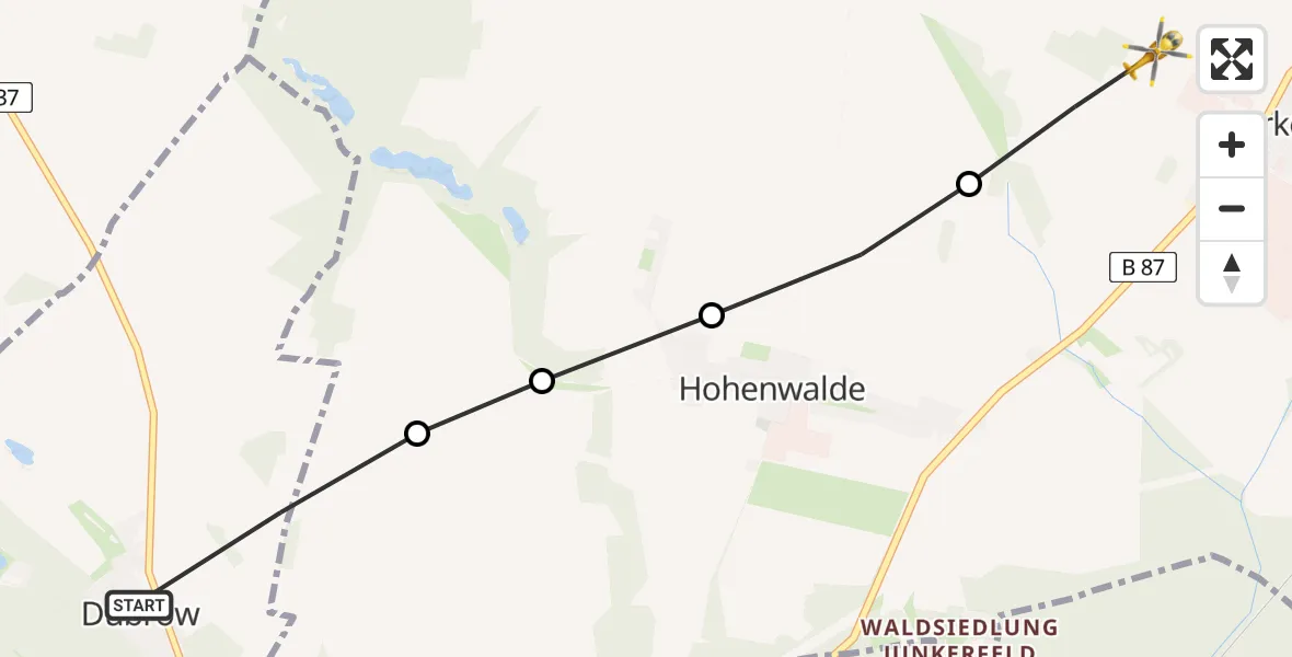 Flugroute Rettungshubschrauber Dubrow - Markendorf, 14 Februar 2026, 08:50