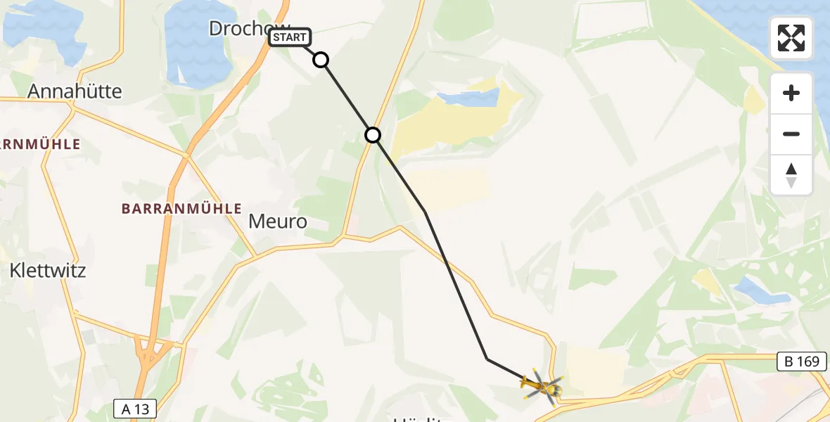 Routekaart van de vlucht: Rettungshubschrauber nach Senftenberg, K 6612