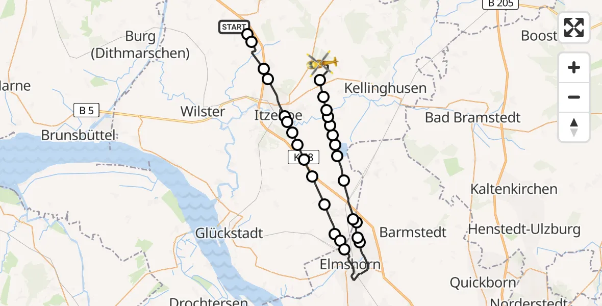Routekaart van de vlucht: Rettungshubschrauber nach Hohenlockstedt, Bücken