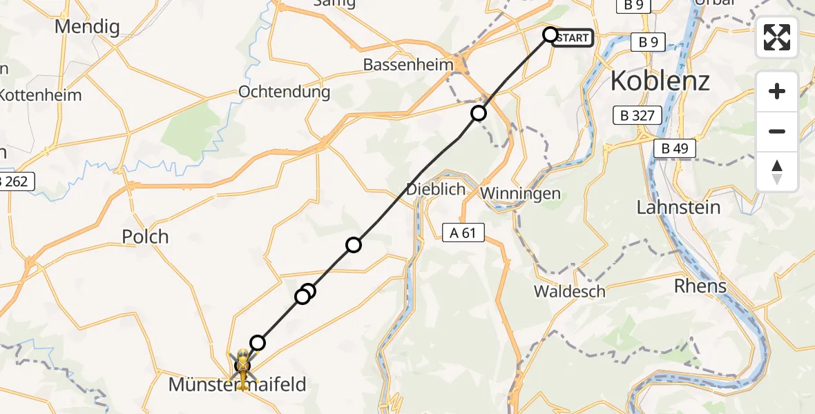Flugroute Rettungshubschrauber Koblenz - Metternich, 14 Februar 2026, 09:10