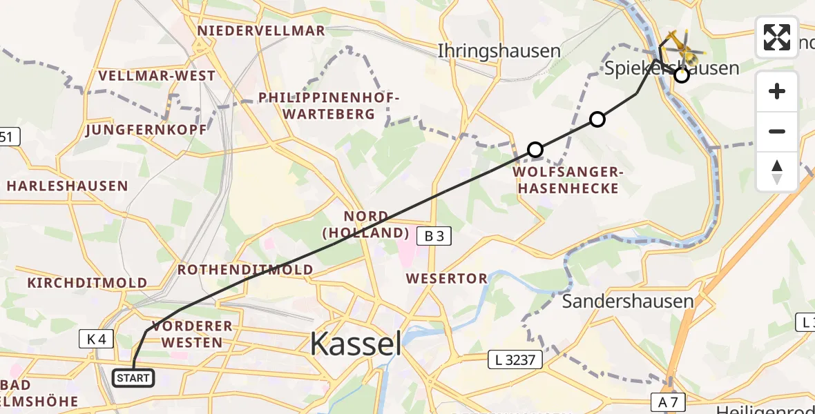 Routekaart van de vlucht: Rettungshubschrauber nach Spiekershausen, Jettengasse