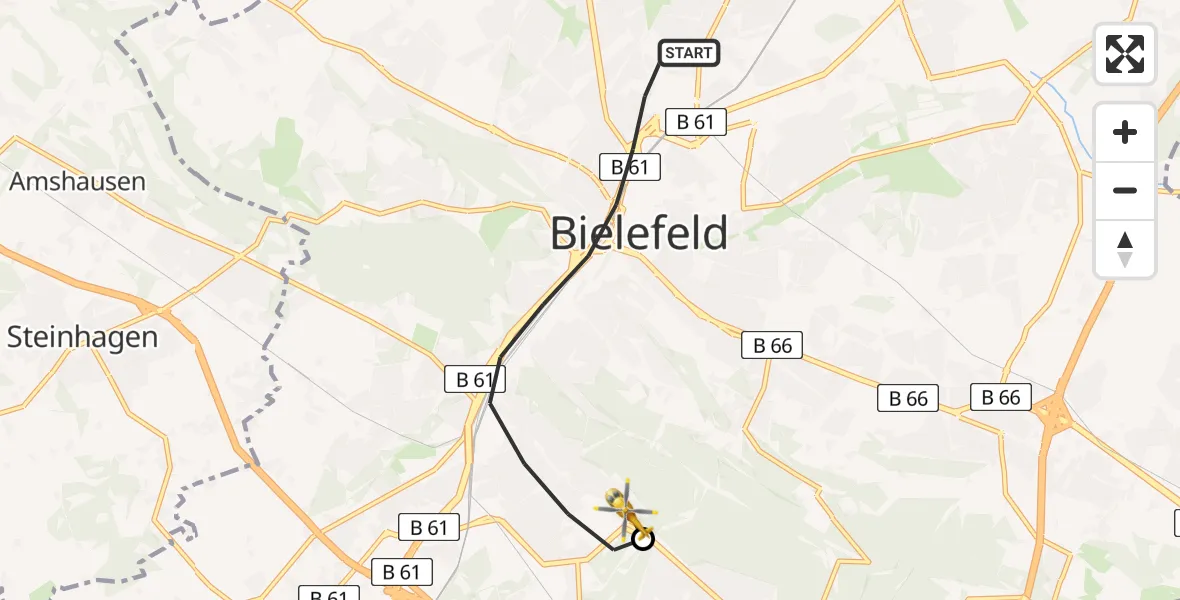 Flugroute Rettungshubschrauber Bielefeld - Luftrettungszentrum Bielefeld, 14 Februar 2026, 10:03