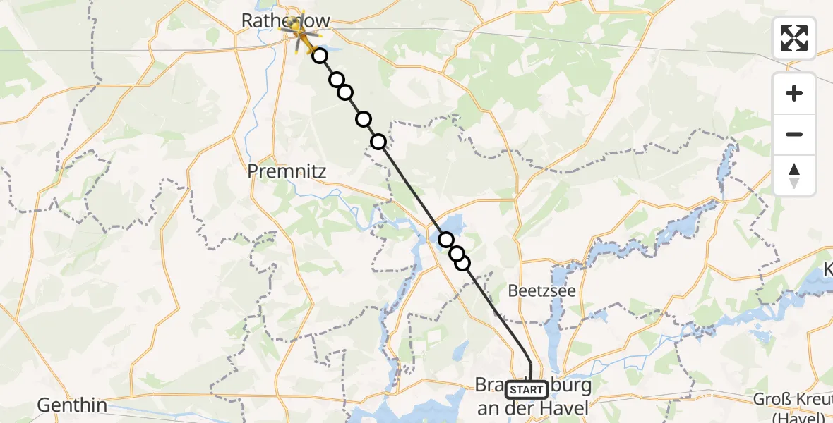 Flugroute Rettungshubschrauber Brandenburg an der Havel - Rathenow, 14 Februar 2026, 10:46