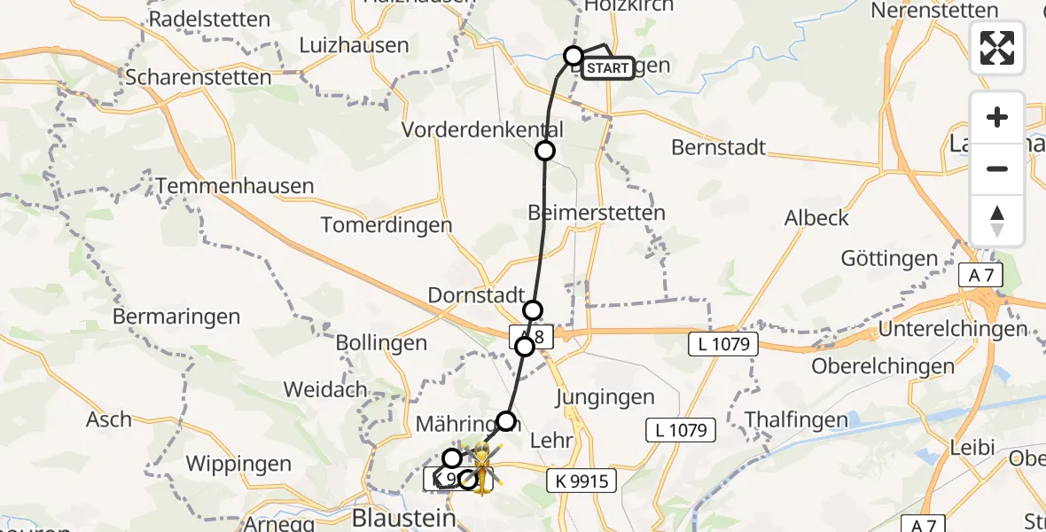 Flugroute Rettungshubschrauber Breitingen - ADAC Air Rescue Station Ulm (Christoph 22), 14 Februar 2026, 10:52