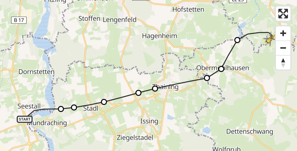 Flugroute Rettungshubschrauber Seestall - Dießen am Ammersee, 14 Februar 2026, 11:07