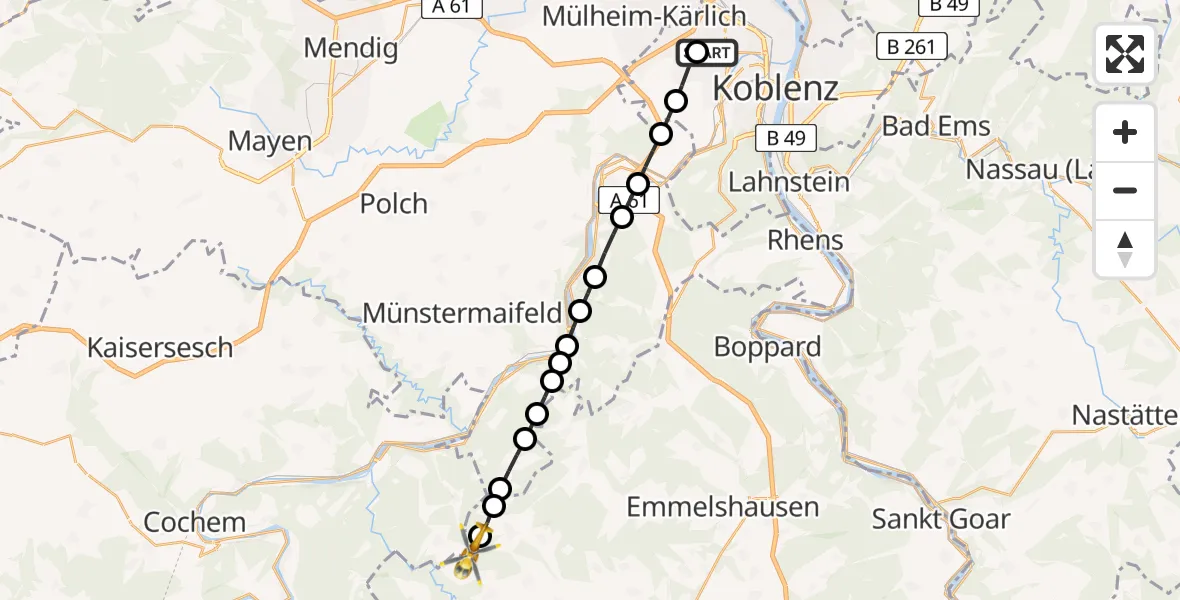 Flugroute Rettungshubschrauber Koblenz - Lahr, 14 Februar 2026, 11:08