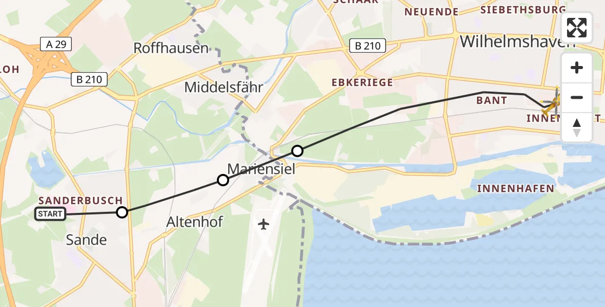 Flugroute Rettungshubschrauber Sande - Wilhelmshaven, 14 Februar 2026, 11:15