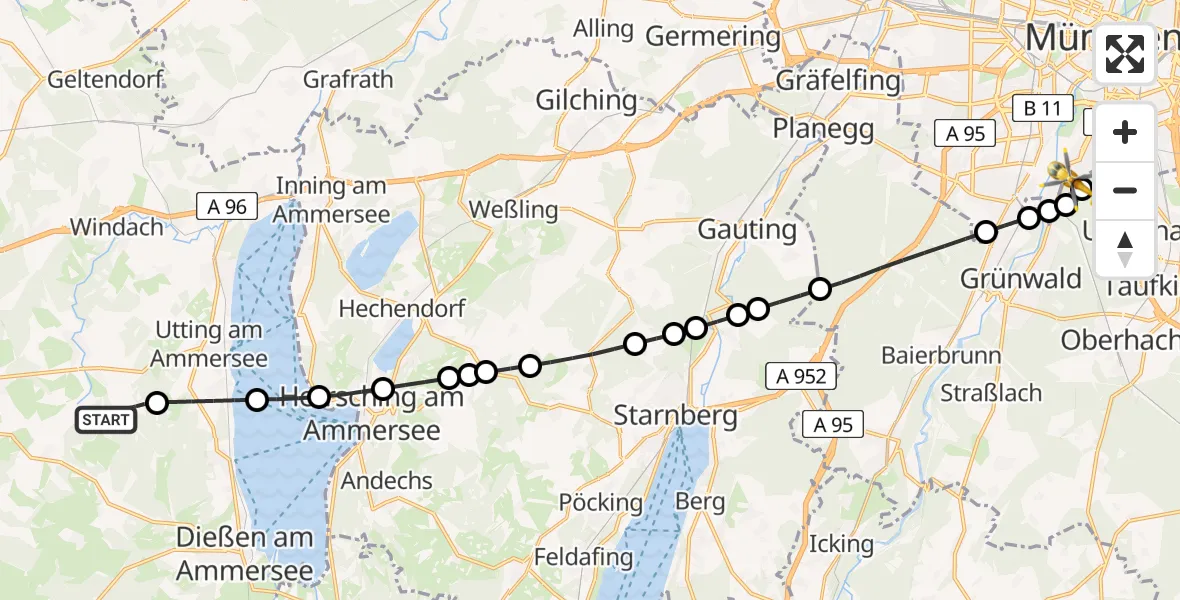 Routekaart van de vlucht: Rettungshubschrauber nach ADAC Air Rescue Center Heliport (Christoph 1)