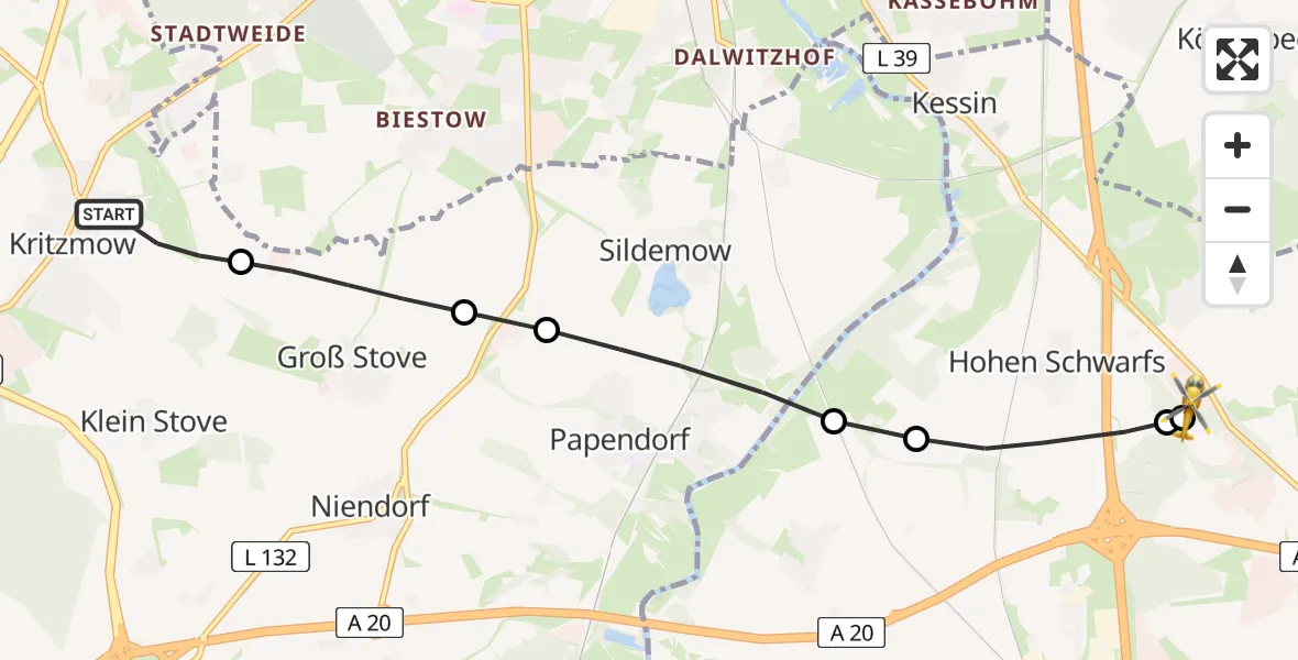 Routekaart van de vlucht: Ambulanzhubschrauber nach Hohen Schwarfs, Am Weidenbruch