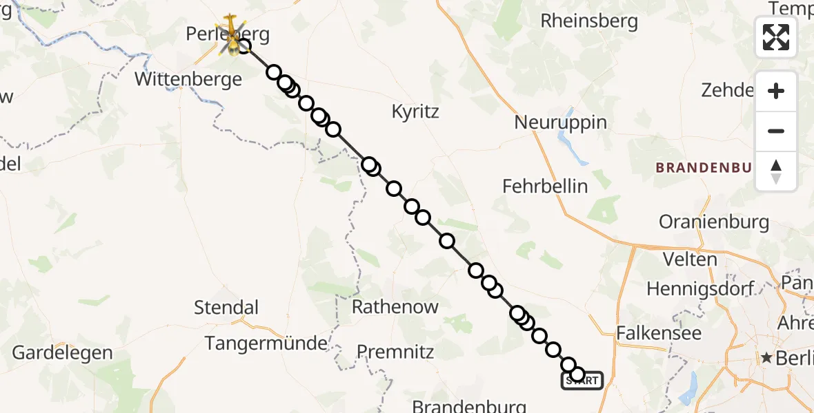 Flugroute Rettungshubschrauber Paretz - Perleberg, 14 Februar 2026, 11:49