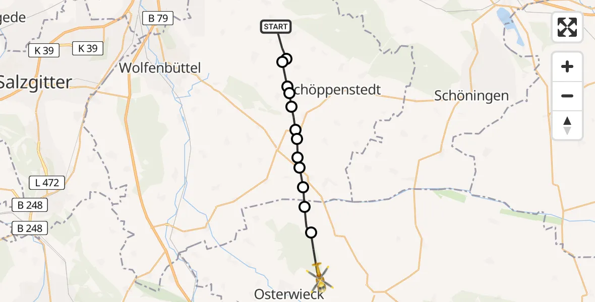 Flugroute Rettungshubschrauber Evessen - Osterwieck, 14 Februar 2026, 11:56