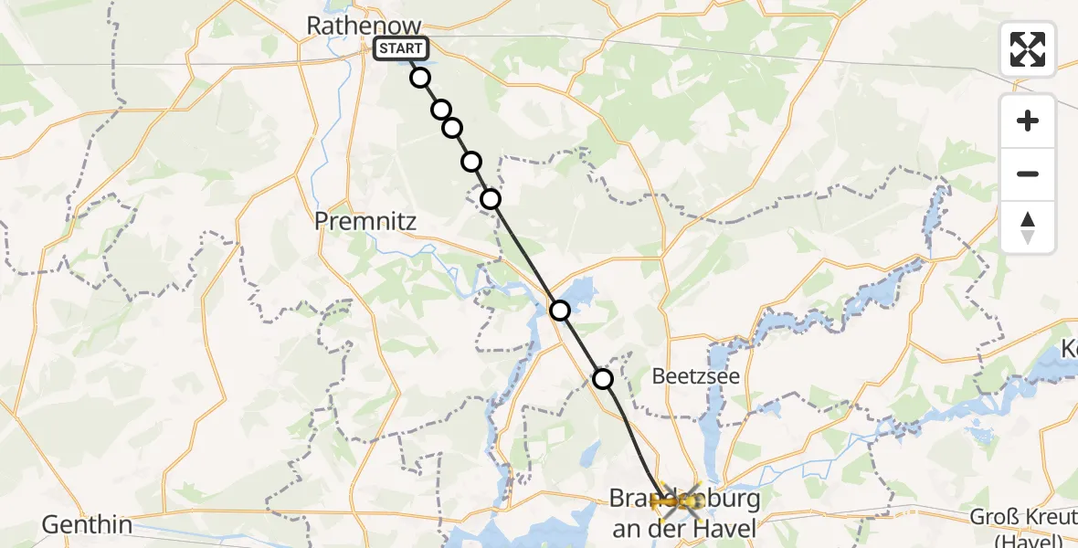 Flugroute Rettungshubschrauber Rathenow - Brandenburg an der Havel, 14 Februar 2026, 12:01