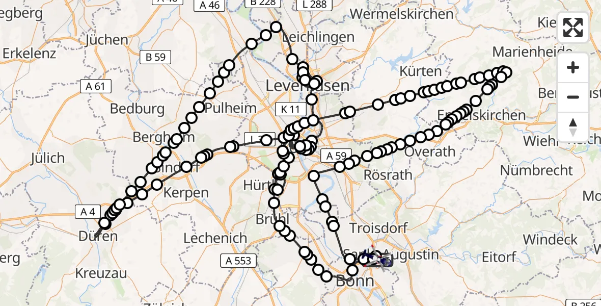 Routekaart van de vlucht: Polizeihubschrauber nach Sankt Augustin, Richthofenstraße