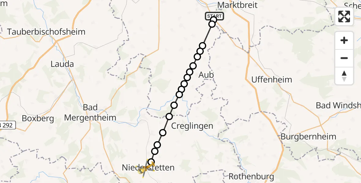 Flugroute Rettungshubschrauber Marktbreit - Niederstetten, 14 Februar 2026, 12:03
