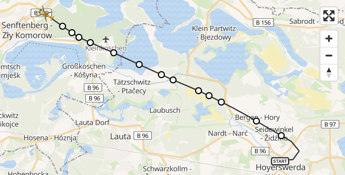 Routekaart van de vlucht: Rettungshubschrauber nach Senftenberg, Oder-Lausitz-Straße