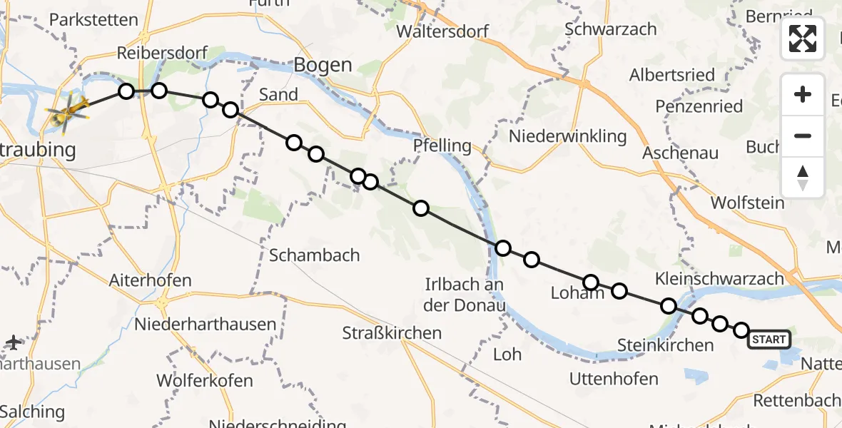 Flugroute Rettungshubschrauber Deggendorf Airfield - Straubing, 14 Februar 2026, 12:12