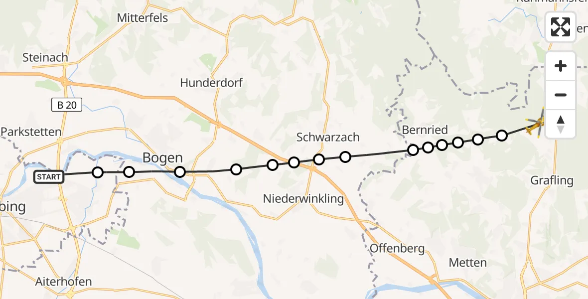 Flugroute Rettungshubschrauber Straubing - Grafling, 14 Februar 2026, 12:45