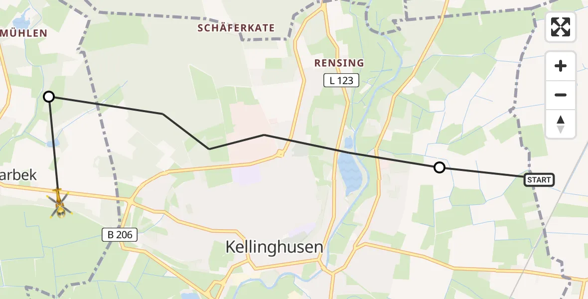 Flugroute Rettungshubschrauber Quarnstedt - Mühlenbarbek, 14 Februar 2026, 12:50