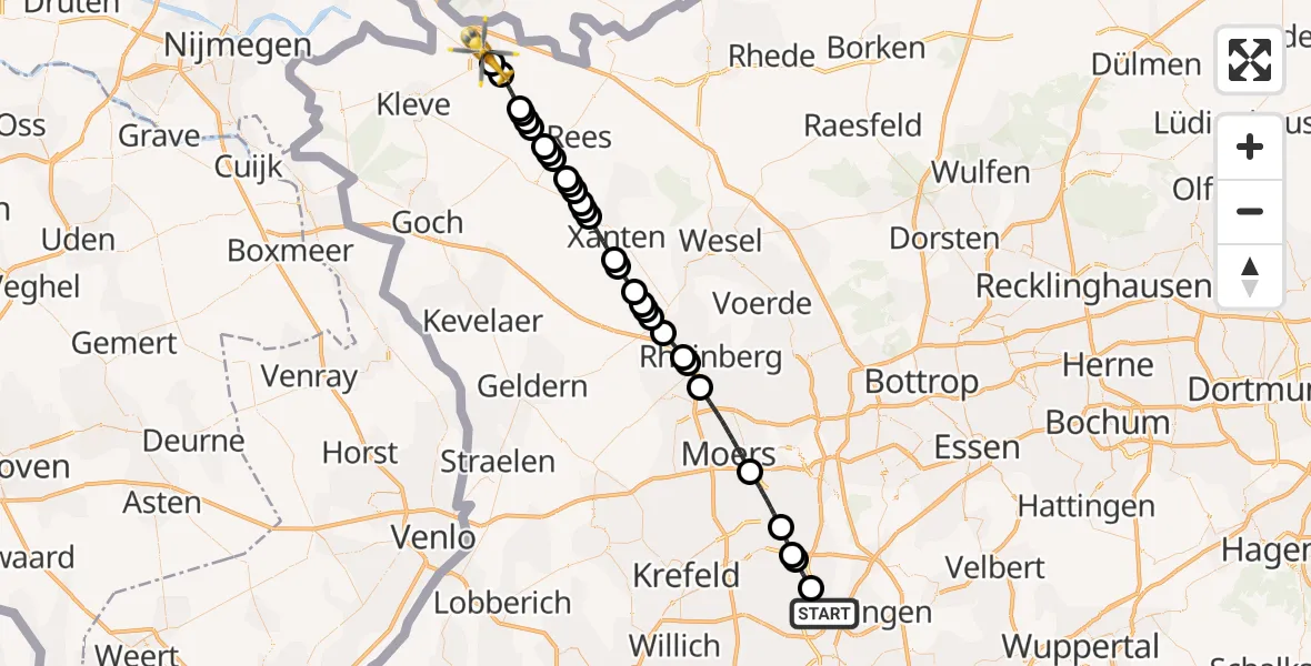 Flugroute Rettungshubschrauber Düsseldorf Airport - Emmerich am Rhein, 14 Februar 2026, 13:04