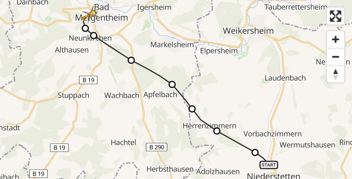 Routekaart van de vlucht: Rettungshubschrauber nach Bad Mergentheim, Füsilierweg