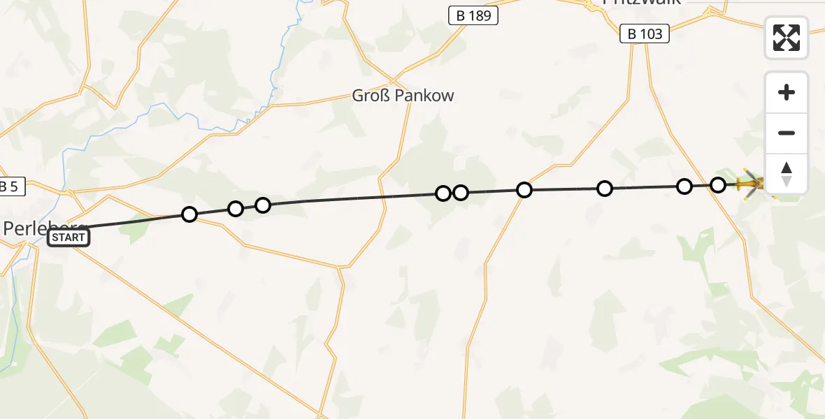Flugroute Rettungshubschrauber Perleberg - Groß Pankow (Prignitz), 14 Februar 2026, 13:16