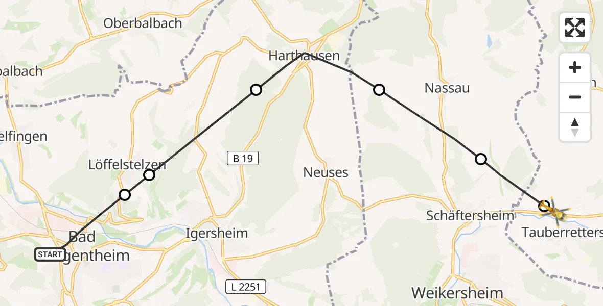 Flugroute Rettungshubschrauber Bad Mergentheim - Tauberrettersheim, 14 Februar 2026, 13:17
