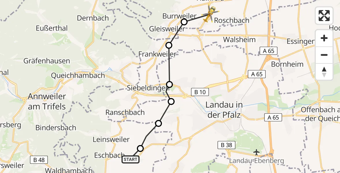 Routekaart van de vlucht: Rettungshubschrauber nach Flemlingen, L 512