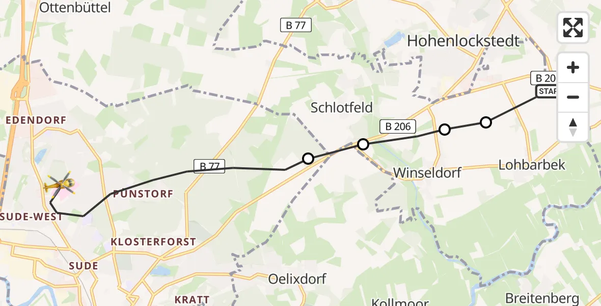 Routekaart van de vlucht: Rettungshubschrauber nach Itzehoe, Robert-Koch-Straße