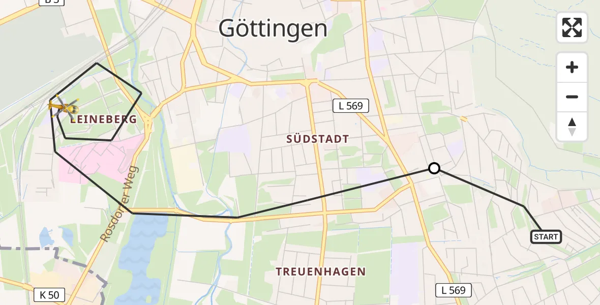 Flugroute Rettungshubschrauber Göttingen - Göttingen, 14 Februar 2026, 13:40