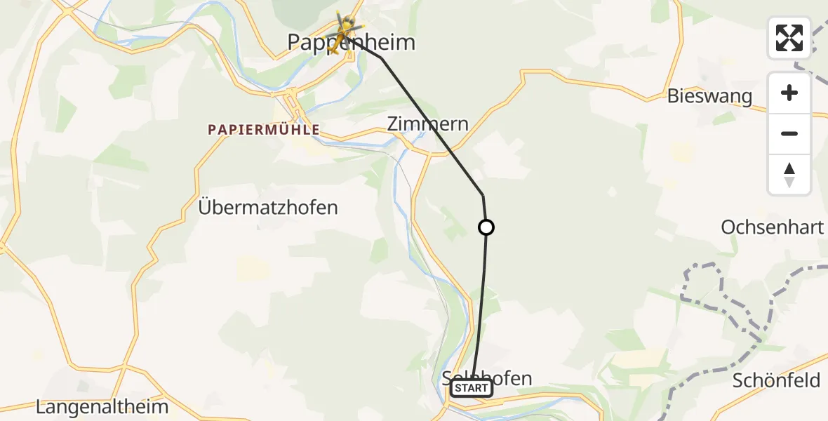 Flugroute Rettungshubschrauber Solnhofen - Zimmern, 14 Februar 2026, 13:47