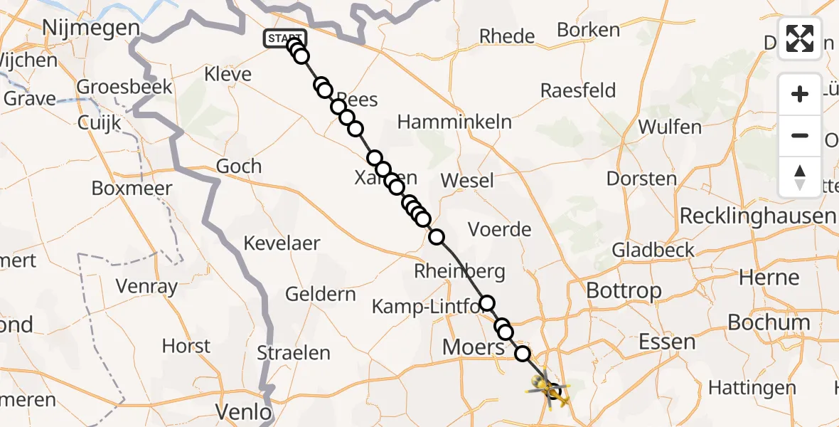 Flugroute Rettungshubschrauber Emmerich am Rhein - Sana Clinic Duisburg Heliport, 14 Februar 2026, 13:52