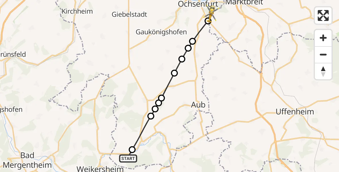 Routekaart van de vlucht: Rettungshubschrauber nach Marktbreit