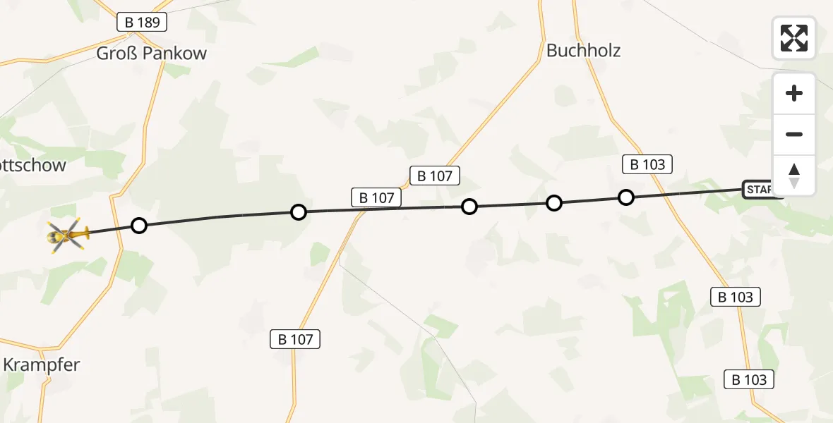 Flugroute Rettungshubschrauber Groß Pankow (Prignitz) - Klein Gottschow, 14 Februar 2026, 14:09