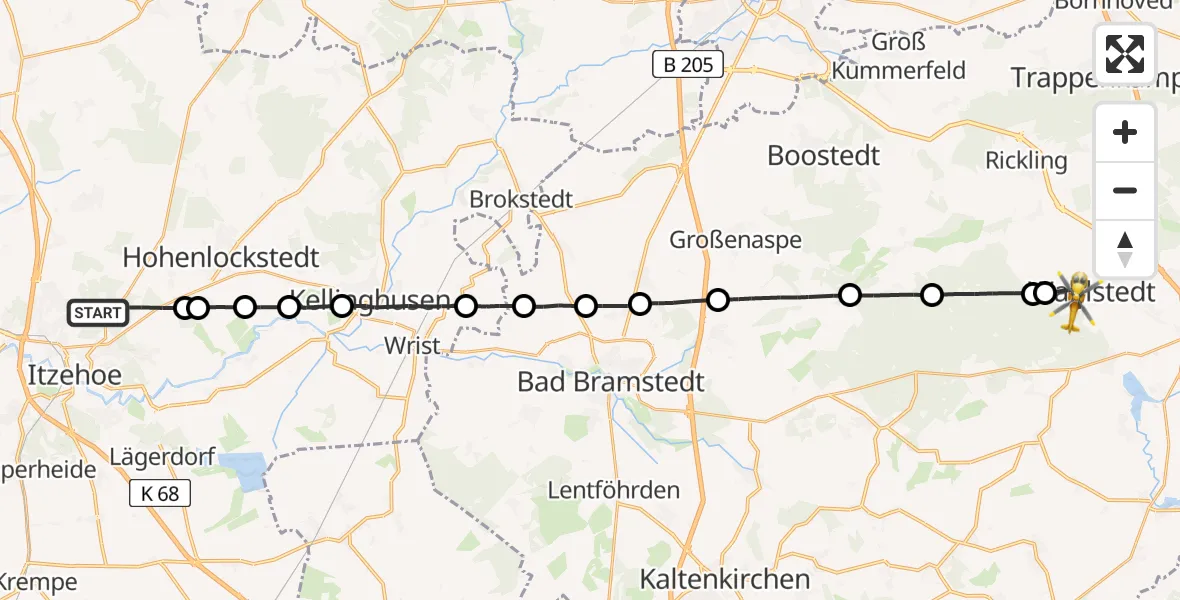 Flugroute Rettungshubschrauber Itzehoe - Wahlstedt, 14 Februar 2026, 14:26