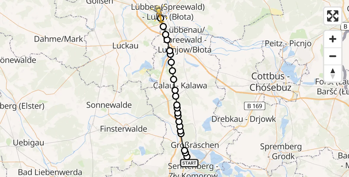 Flugroute Ambulanzhubschrauber Senftenberg - Treppendorf, 14 Februar 2026, 14:34