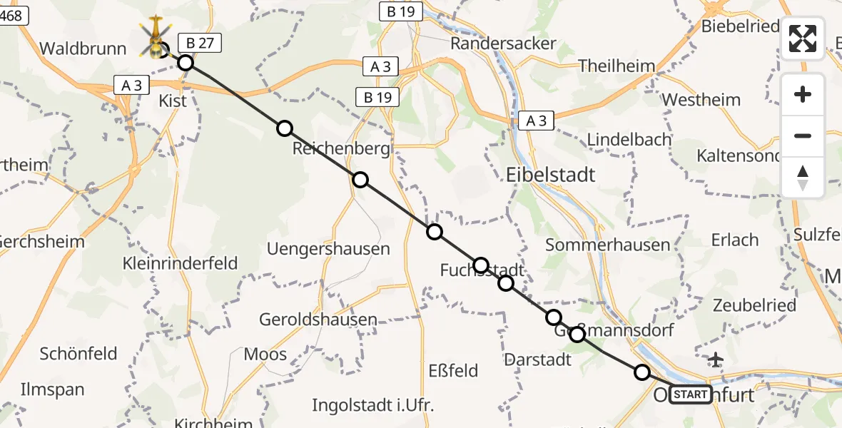 Flugroute Rettungshubschrauber Hohestadt - Eisingen, 14 Februar 2026, 14:41