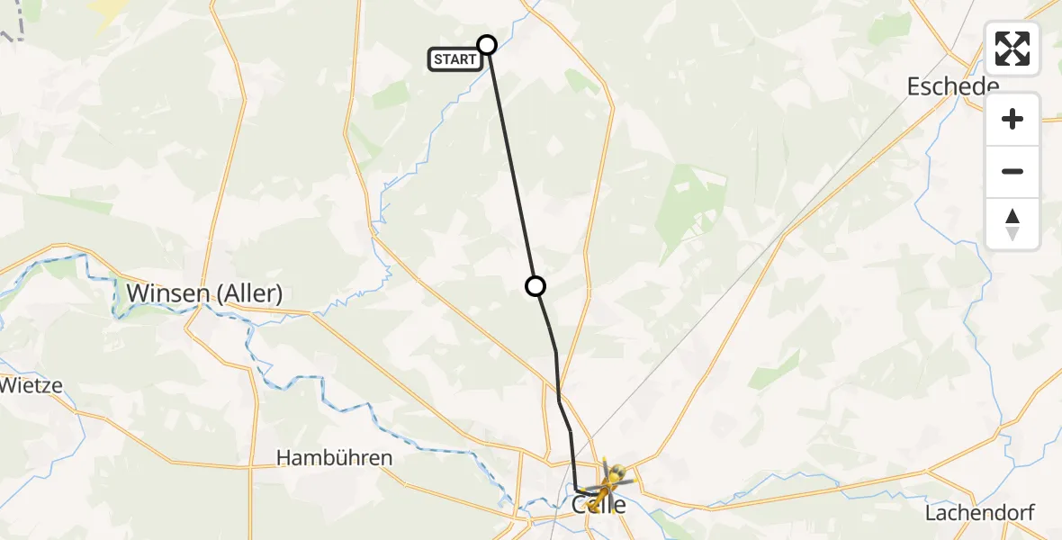 Routekaart van de vlucht: Rettungshubschrauber nach Celle, Wittinger Straße