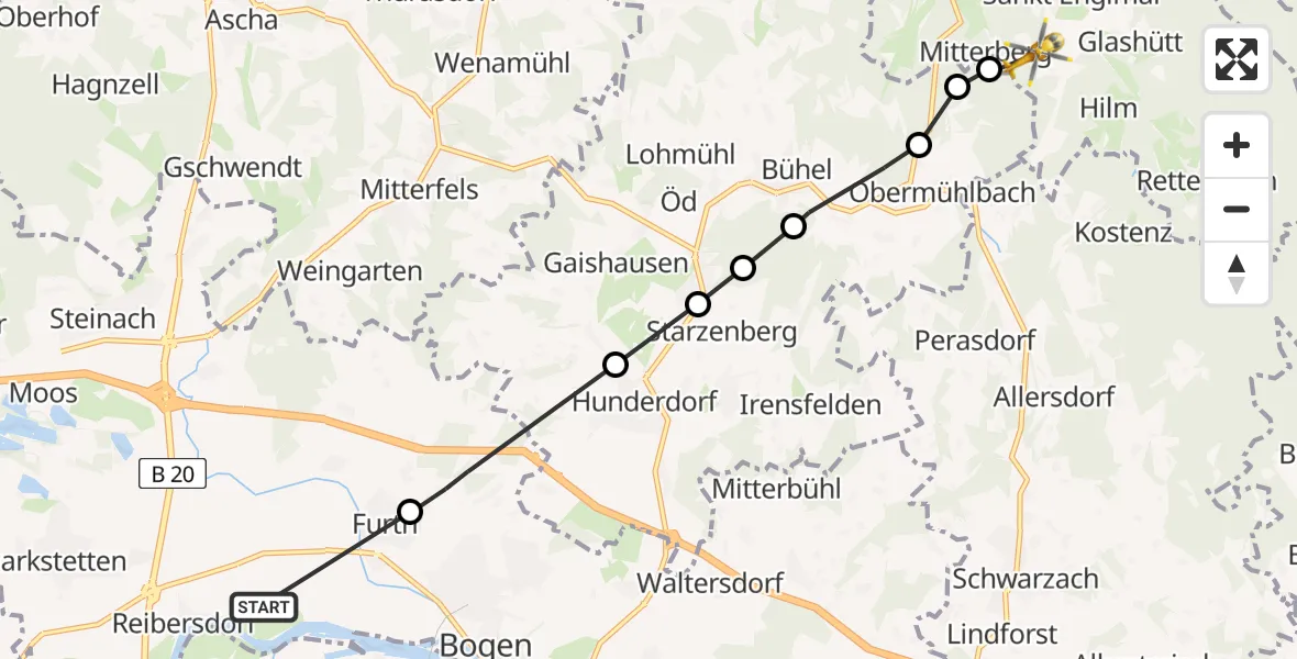 Flugroute Rettungshubschrauber Reibersdorf - Mitterberg, 14 Februar 2026, 14:58