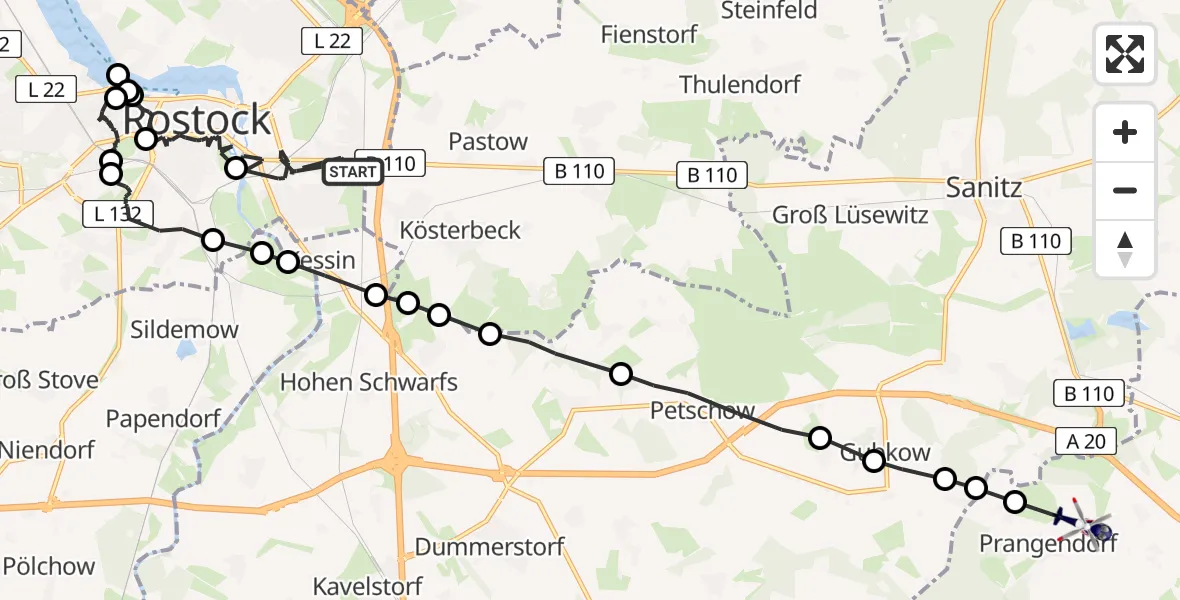 Flugroute Polizeihubschrauber Ortsbeirat 15 : Brinckmansdorf - Cammin, 14 Februar 2026, 15:03