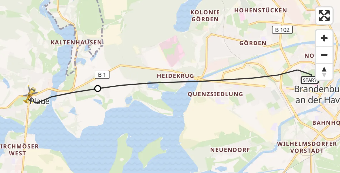 Flugroute Rettungshubschrauber Brandenburg an der Havel - Plaue, 14 Februar 2026, 15:09